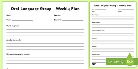 Oral Language Group Planning Template (teacher made)