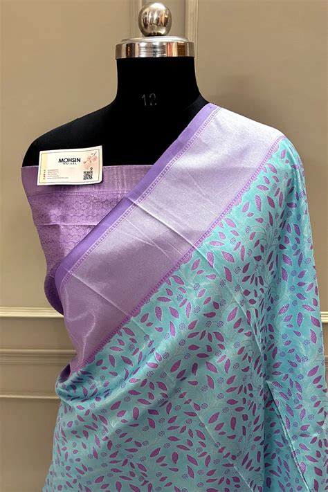 Firozi and Lavender Resham Zari Banarasi Silk Saree – Mohsin Textiles