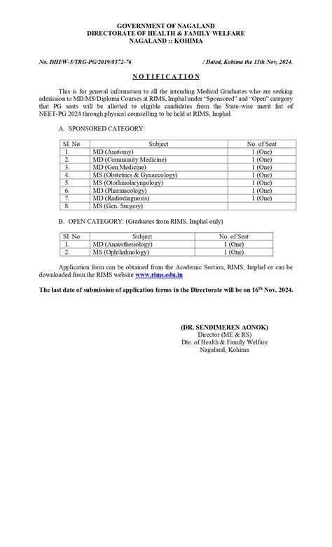 Notification: H&FW | DIPR Nagaland-Department of Information & Public ...