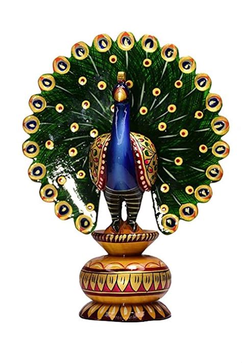 Buy Wood Painted Dancing Peacock 6 inch Showpiece, Dancing Peacock ...