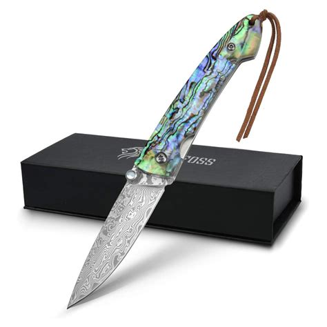 Damascus Pocket Knife - Damascus Steel & Abalone Pocket Knife - Touch ...