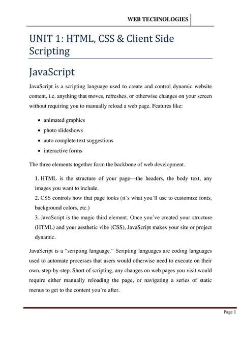 06 Java Script Basics - Lecture notes 1 - Web Technologies - PESU - Studocu