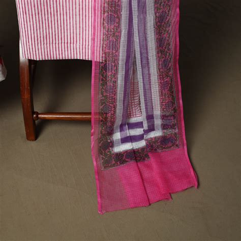 Pink Sanganeri Hand Block Print Cotton 3pc Unstitched Dress Material ...