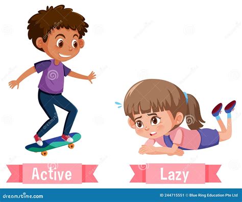 Opposite English Words Active and Lazy Stock Vector - Illustration of ...