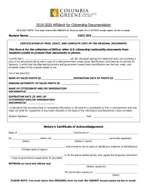 Fillable Online Affidavit of Citizenship - CGCC Fax Email Print - pdfFiller