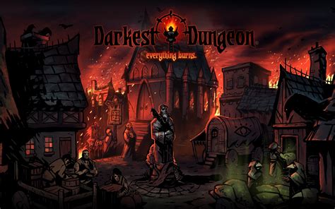 Download wallpaper fire, town, statue, burn, plague, Darkest Dungeon ...