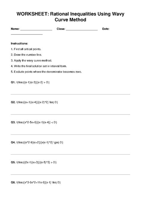 Rational Inequalities Worksheet - WORKSHEET: Rational Inequalities ...