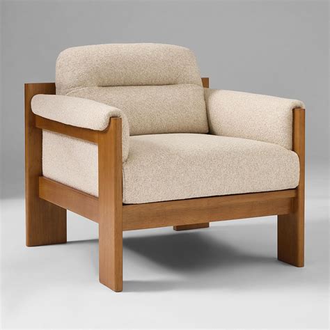Kain Solid Wood Armchair with Textured Upholstery - Wooden Bazar