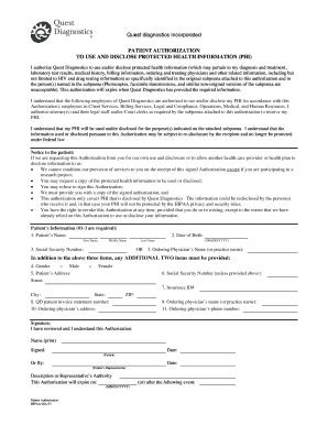 Quest Diagnostics Authorization Form - Fill and Sign Printable Template ...