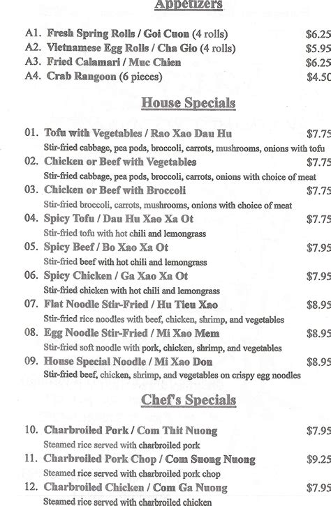 Menu at Little Saigon Vietnamese Restaurant, Nampa