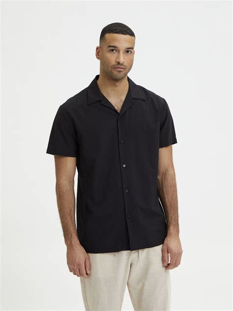 Buy Black Cuban Collar Short Sleeves Shirt for Men Online
