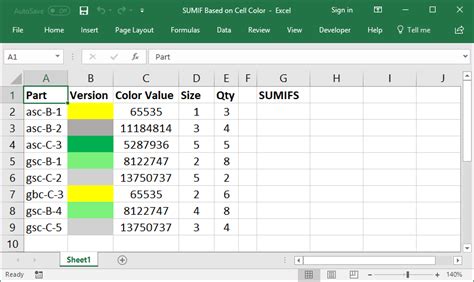 Sumif Based On Cell Color 的图像结果