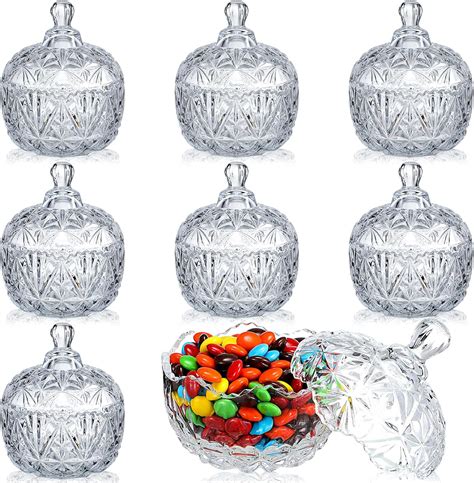 Amazon.com | Tanlade 8 Pcs Glass Candy Jar with Lids Crystal Decorative ...