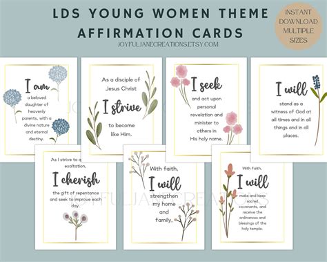 LDS Young Women Theme Printable Cards for Affirmation of Young Women ...