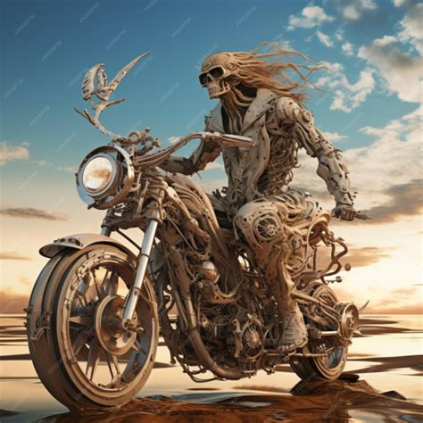 Premium AI Image | Surreal badass skeleton riding a motorcycle