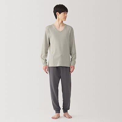 M's Warm cotton and wool V neck L/S T-shirt MEN XL Sand beige | MUJI