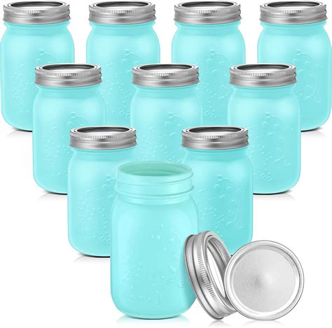 Amazon.com: Uiifan 10 Pack 16 oz Teal Canning Jar With Lids Colored ...