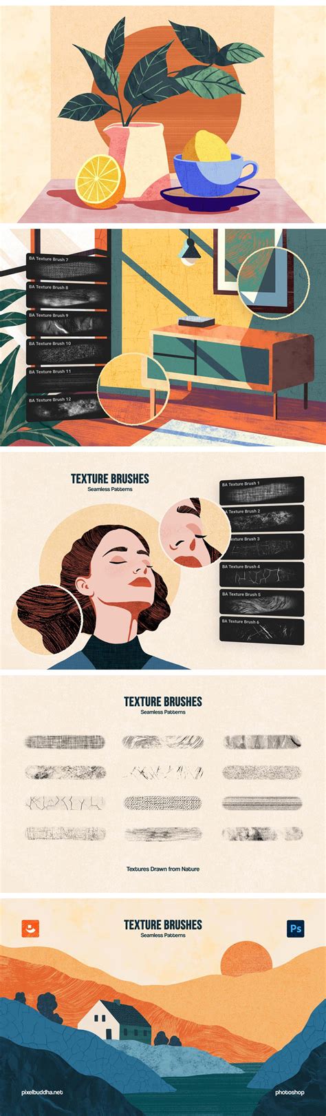Photoshop Texture Brushes on Yellow Images Creative Store - 144235