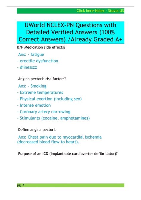UWorld NCLEX-PN Questions with Detailed Verified Answers (100% Correct ...