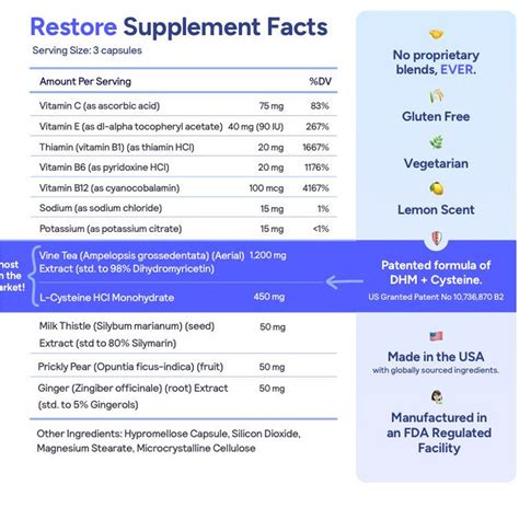 Cheers Restore Supplement w DHM + L-Cysteine After-alcohol Aid Support ...