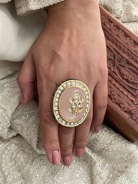 Sunehri Adjustable Gold Finish Kundan Ring – AVSAJEWELS