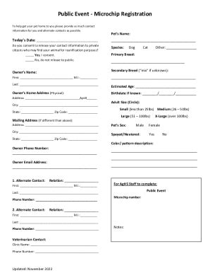 Fillable Online Public Event - Microchip Registration Fax Email Print ...