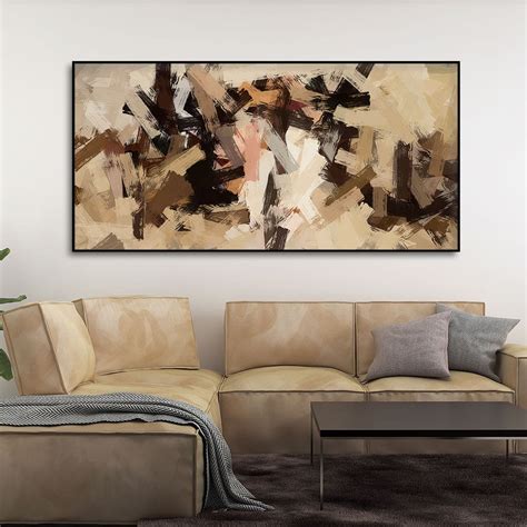 Abstract Art in Beige and Brown color Strokes Canvas Wall Painting ...