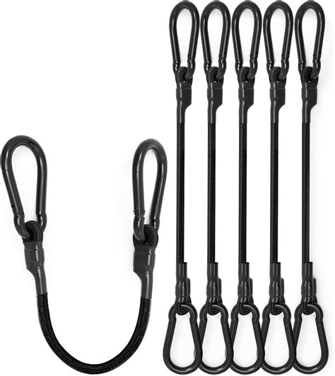 6 Inch Short Small Bungee Cords with Carabiner Hooks, 8 Pcs Black Mini ...