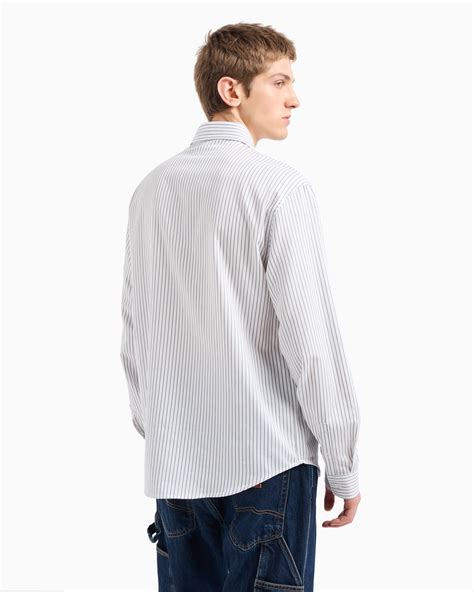 Letterman Badging Loose Fit Off White Stripe Shirt