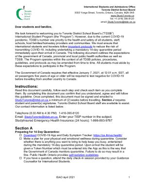 Fillable Online TDSB International Student Travel and Arrival Protocol ...