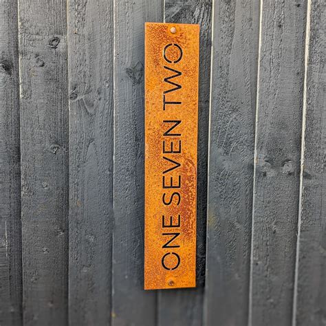 Contemporary Vertical Corten Steel House Number Plaque - Rees Metal Designs