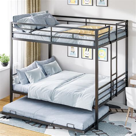UOCFYK Queen Over Queen Bunk Bed with Trundle for Kids/Adults,Heavy ...