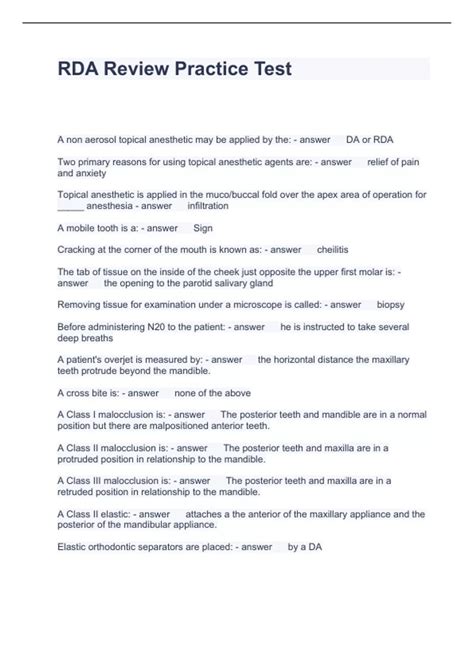 RDA Review Practice Test Questions with correct Answers 2024 - RDA ...