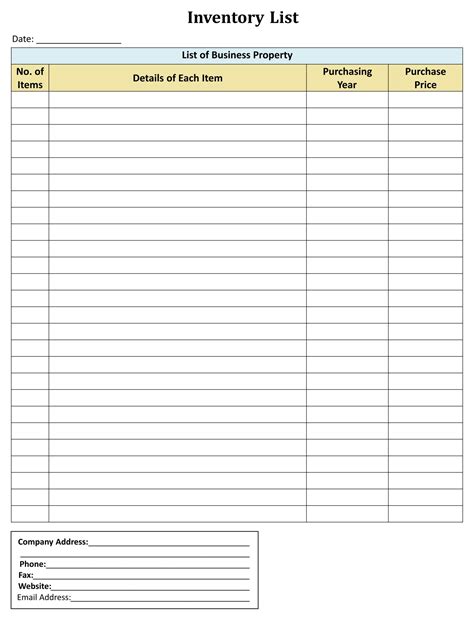 free blank inventory sheet printable