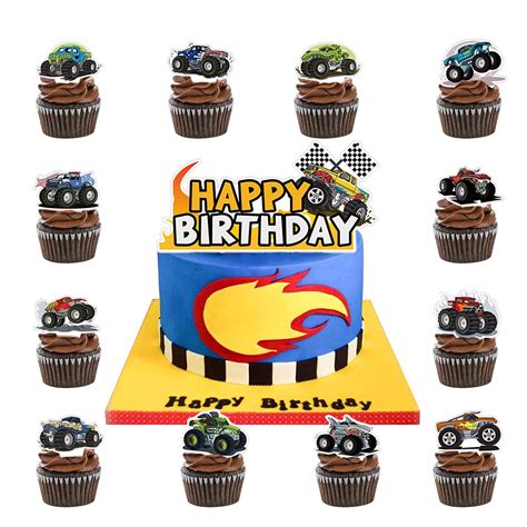 Buy Monster Truck Cake Toppers 37PCS Hot Wheels Monster Trucks Birthday ...