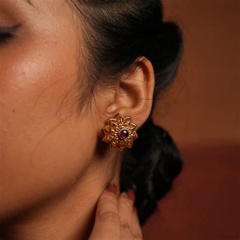 Buy Aaliyah Earrings in 92.5 Silver with Red Spinel Stone | Handcrafted ...