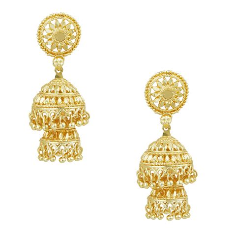 Buy Bodha 24K Gold Plated Double Layered Chandelier Jhumkas for Women ...
