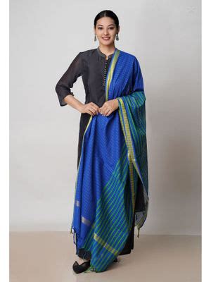 Buy Unnati Silks Blue Pure Woven Mangalgiri Cotton Dupatta Online