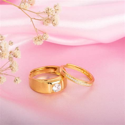 Enchanted Unity 925 Sterling Silver Gold-Plated Cz Couple Ring (Adjust ...