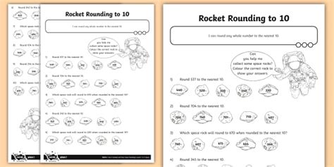 Rocket Rounding to 10 Worksheet - Year 4 Rounding Sheet