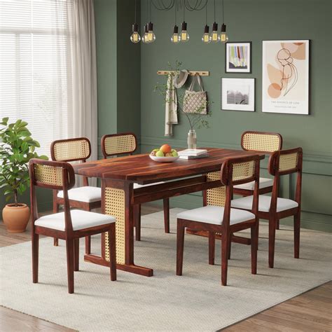 Wooden Dining Table 6 Seater for Dining Room in Natural Finish – DIMARVA