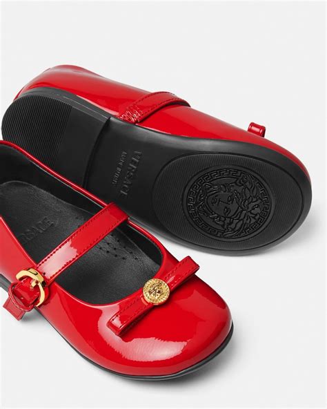 Gianni Ribbon Patent Kids Ballerinas Red | VERSACE US