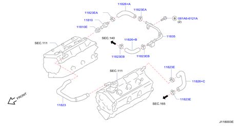 Nissan Altima Hose Air Inlet. Hose BLOWBY Gas. (Lower). CRANKCASE, Engine, VENTILATION - 11826 ...