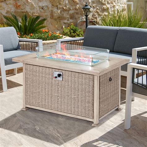 Buy GYUTEI 50in Outdoor Propane Gas Fire Pit Table with Glass Wind ...