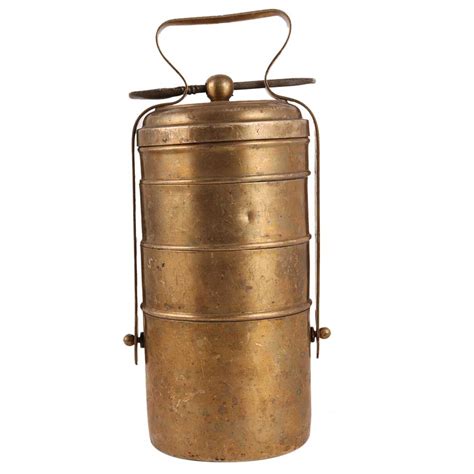 Brass Tiffin Box Carrier with Spoon In Antique Finish