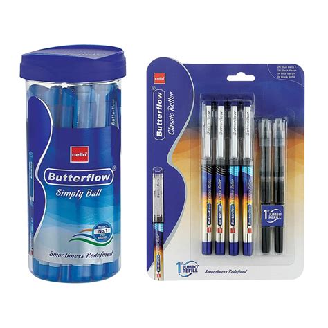 Cello Butterflow Simply Ball 25 Pcs Jar & Roller Pen Blister Pack (2 ...