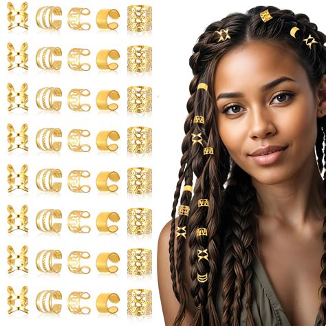 Ouligay 40pcs Gold Hair Cuffs for Braids, Gold Hair Jewelry, Loc ...
