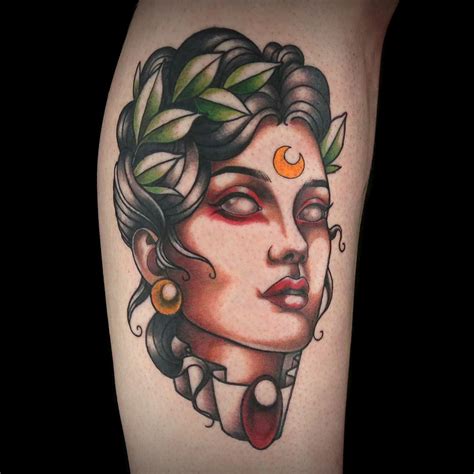 Traditional Lady Face Tattoo