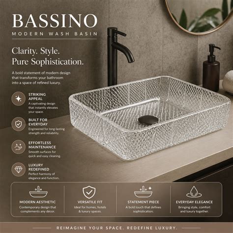 Bassino Modern Transparent Glass Wash Basin | Stylish Countertop Wash ...