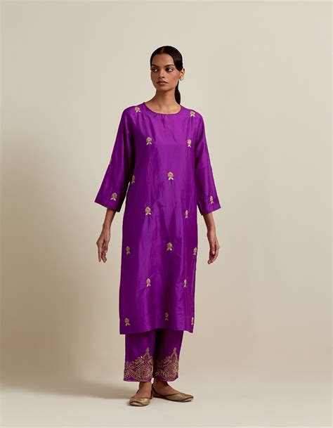 EMBROIDERED TUNIC TROUSER SET- PURPLE – BRIH